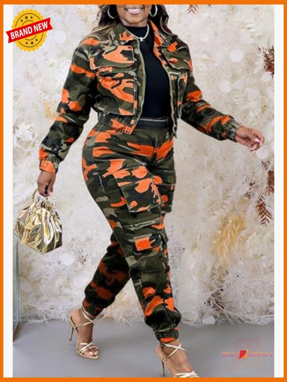 High Waisted Baggy Wide Leg Camo Cargo Joggers Multi Pockets Y2K Army Fatigue - Picture 5 of 7